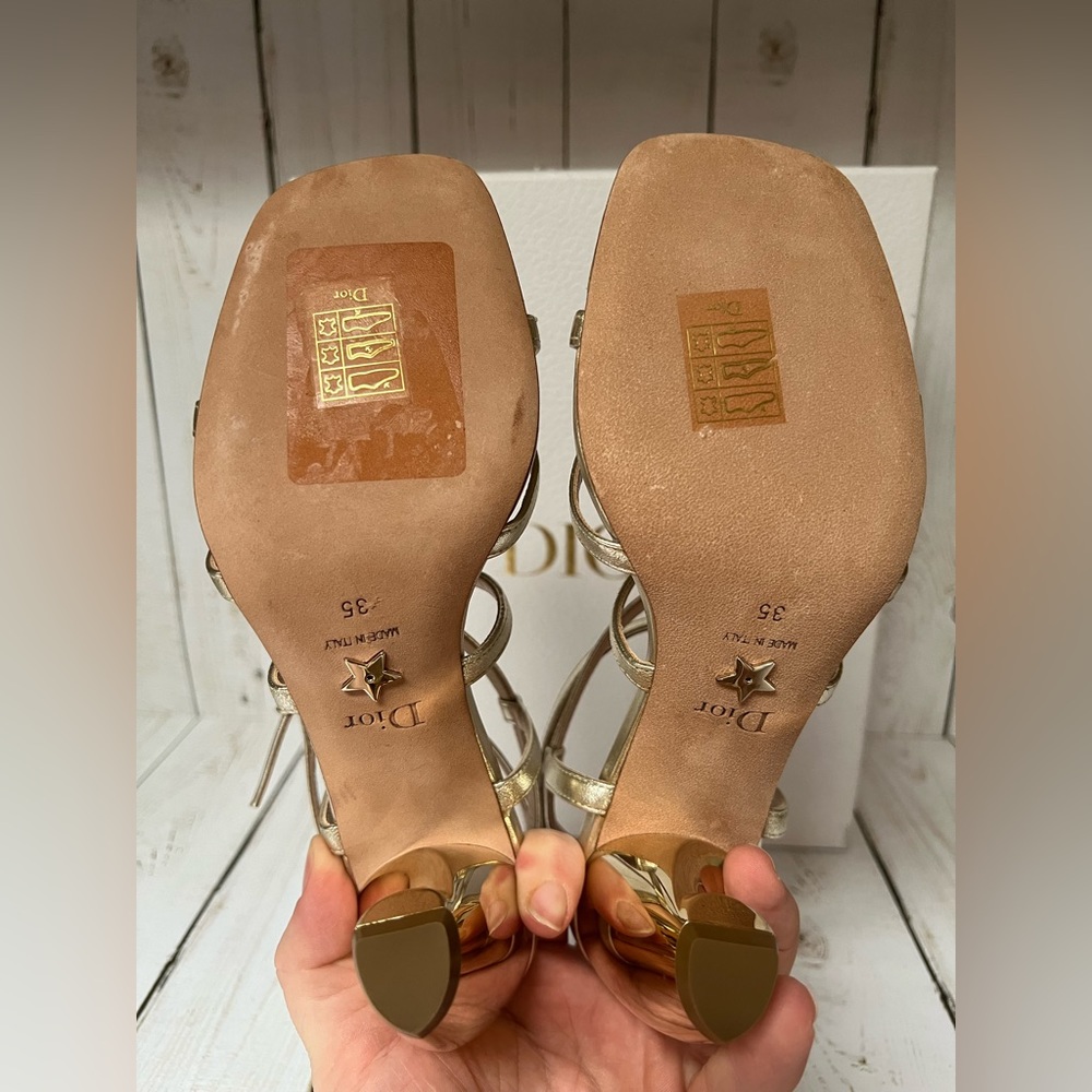 Christian Dior Rhodes Strappy Leather Sandal Pale Gold Sz 35 / 5 - Picture 15 of 15